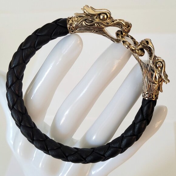 John Hardy Double Naga Dragon Black Woven Leathe Bracelet - Picture 7 of 9